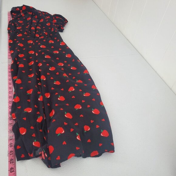 Modcloth X Collectif Womens Gwendolyn Love Apples Tea Dress Size US 16 Black Red - Picture 6 of 8